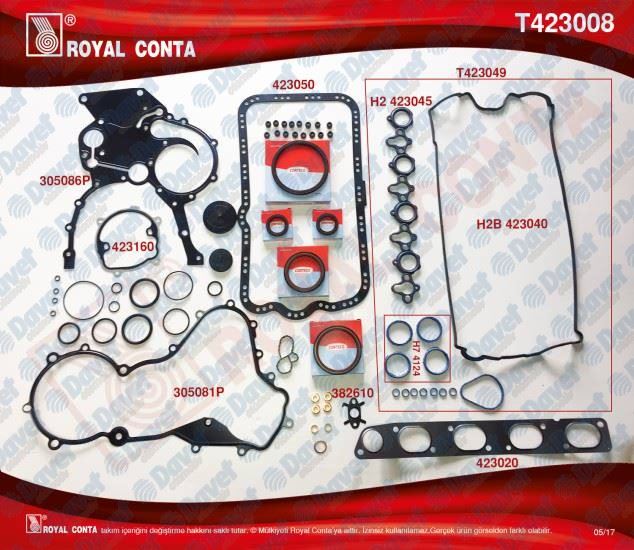 ROYAL T423008 Motor Takim Conta Reinz Keceli Silindir Kapak Contasiz Master 2.2 2.5dci